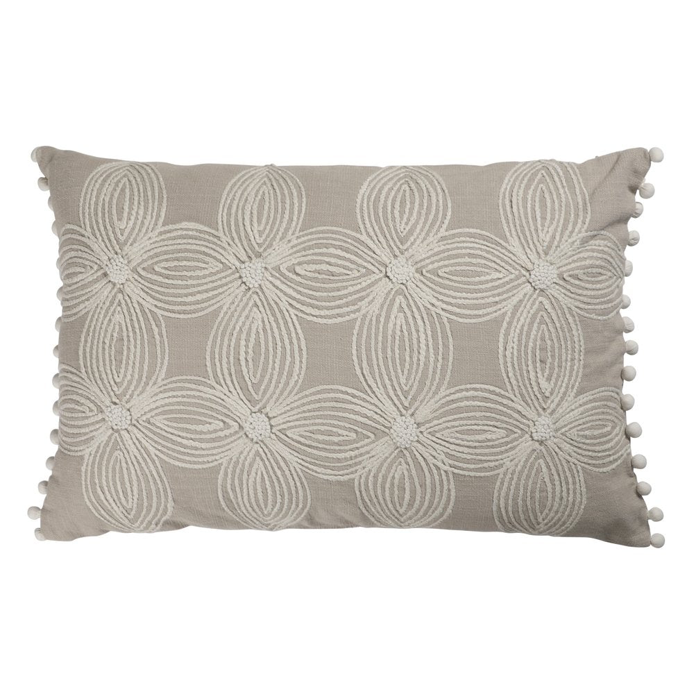 Beige and Ivory Throw Pillow with Embroidery