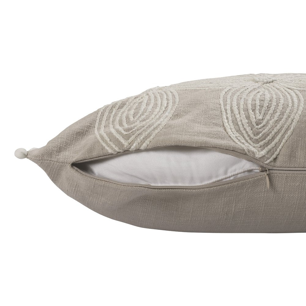 Beige and Ivory Throw Pillow with Embroidery