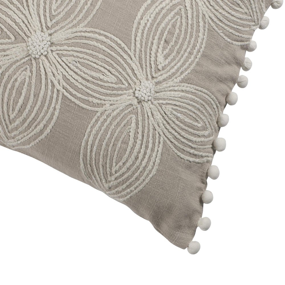 Beige and Ivory Throw Pillow with Embroidery