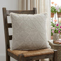 20" Beige and Ivory Throw Pillow with Embroidery and Fringe