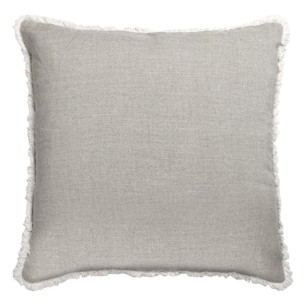 20" Beige and Ivory Throw Pillow with Embroidery and Fringe