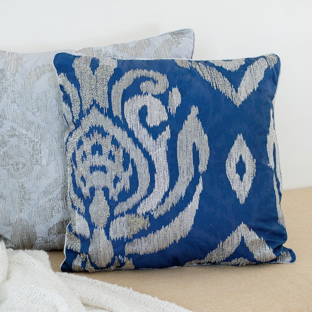 20" Blue Geometric Throw Pillow with Beads