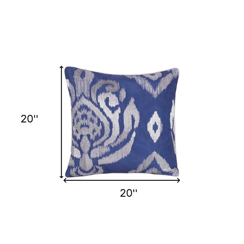 20" Blue Geometric Throw Pillow with Beads