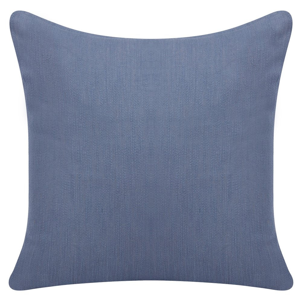 20" Blue Cotton Throw Pillow With Buttons