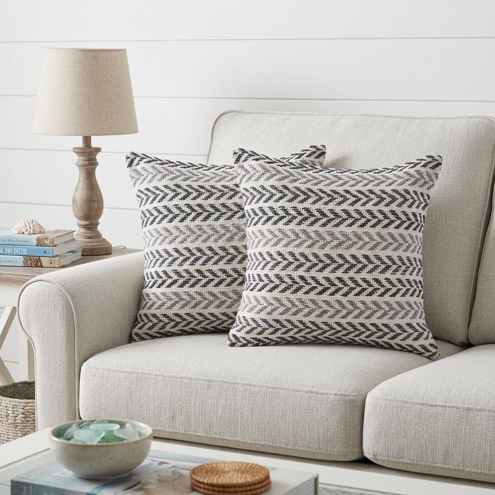 Set of Two 18" X 18" Black Beach Chevron Cotton Zippered Pillow