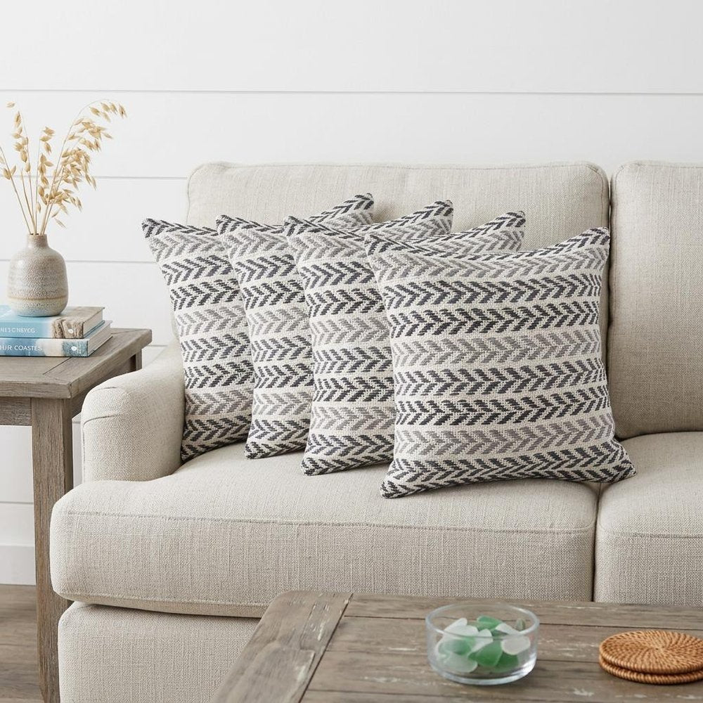 Set of Four 18" X 18" Black Beach Chevron Cotton Zippered Pillow