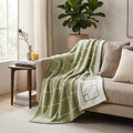 50" X 60" Green and White Fleece Knitted Geometric Plush Throw Blanket
