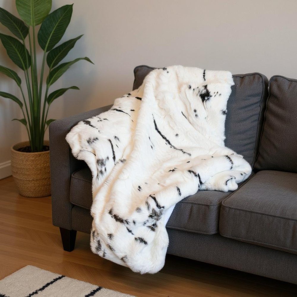 50" X 60" Black And White Rabbit Fur Plush Throw Blanket