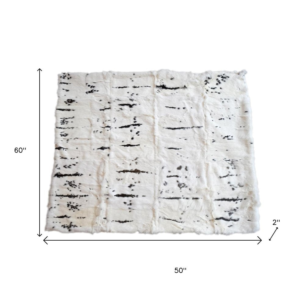 50" X 60" Black And White Rabbit Fur Plush Throw Blanket