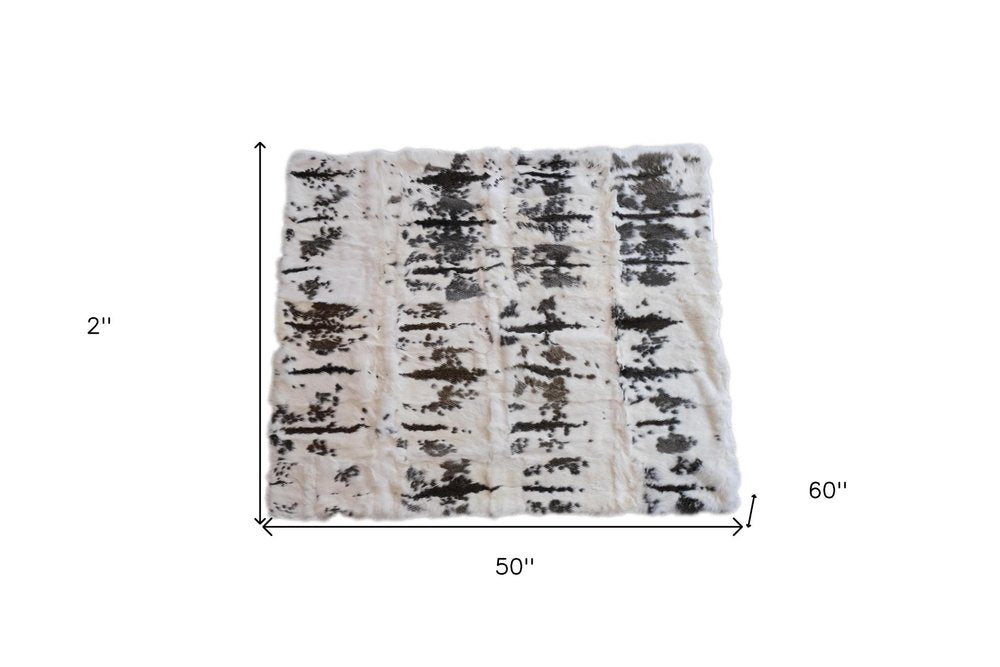 50" X 60" Brown And White Rabbit Fur Plush Throw Blanket