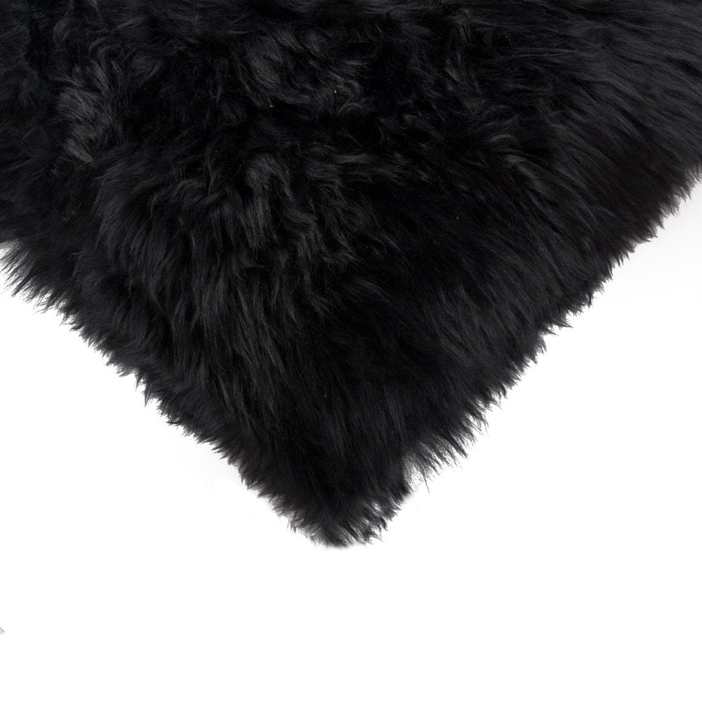 Set of Two 12" X 20" Black Sheepskin Lumbar Throw Pillows