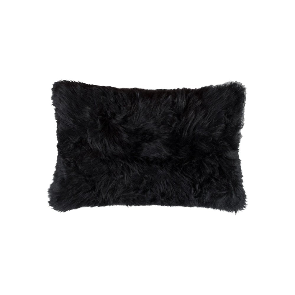 Set of Two 12" X 20" Black Sheepskin Lumbar Throw Pillows