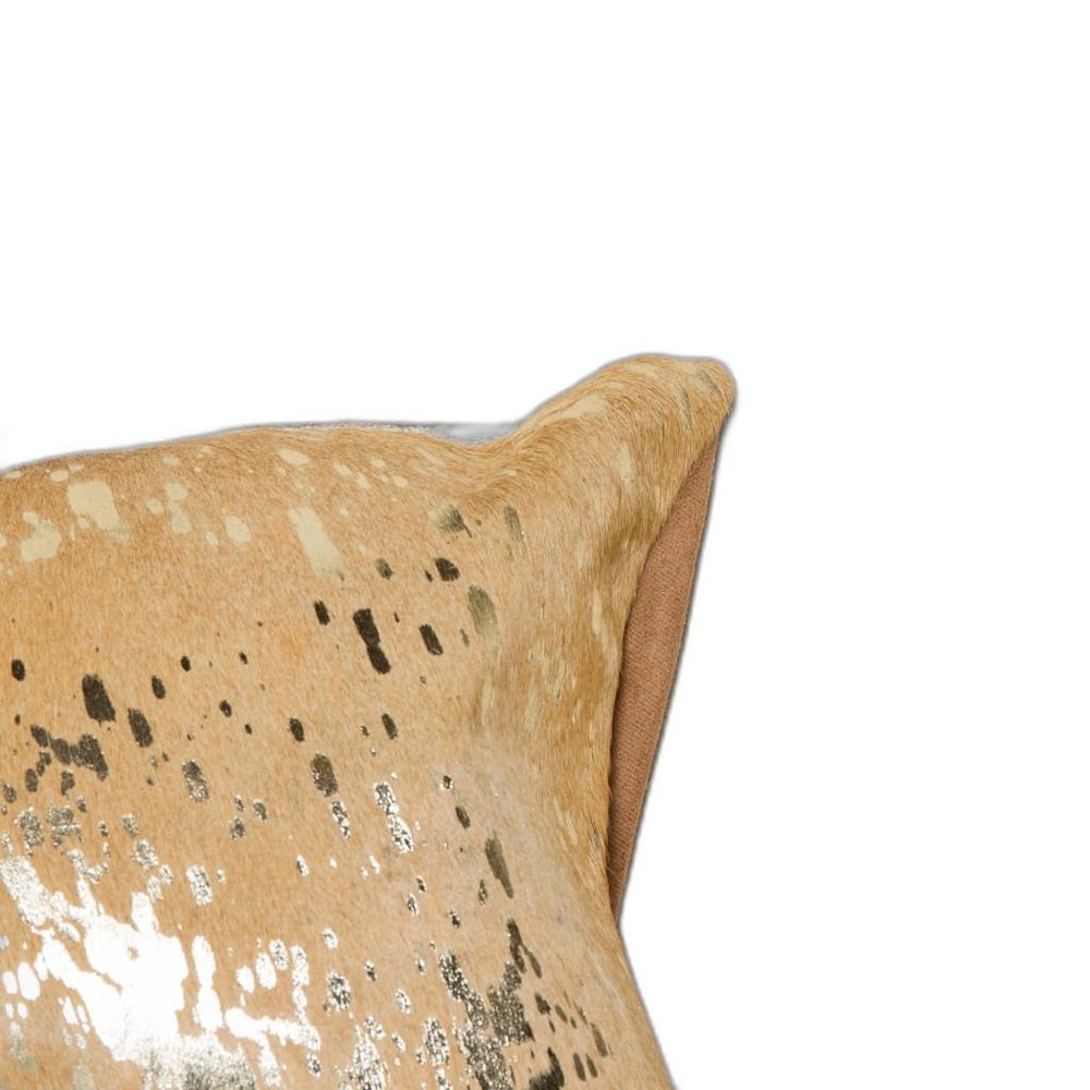 18" Gold And Brown Cowhide Cowhide Throw Pillow