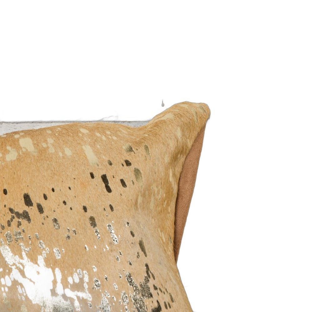 18" Gold And Brown Cowhide Cowhide Throw Pillow