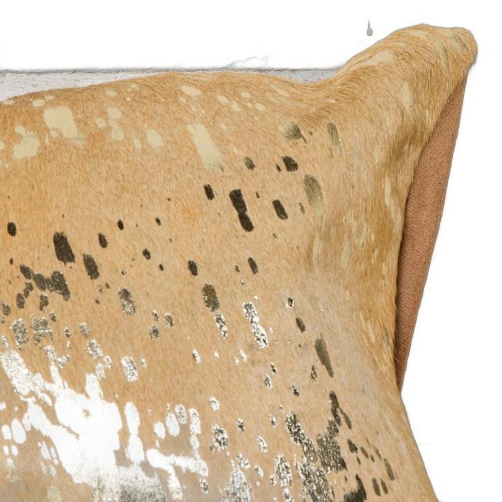 18" Gold And Brown Cowhide Cowhide Throw Pillow