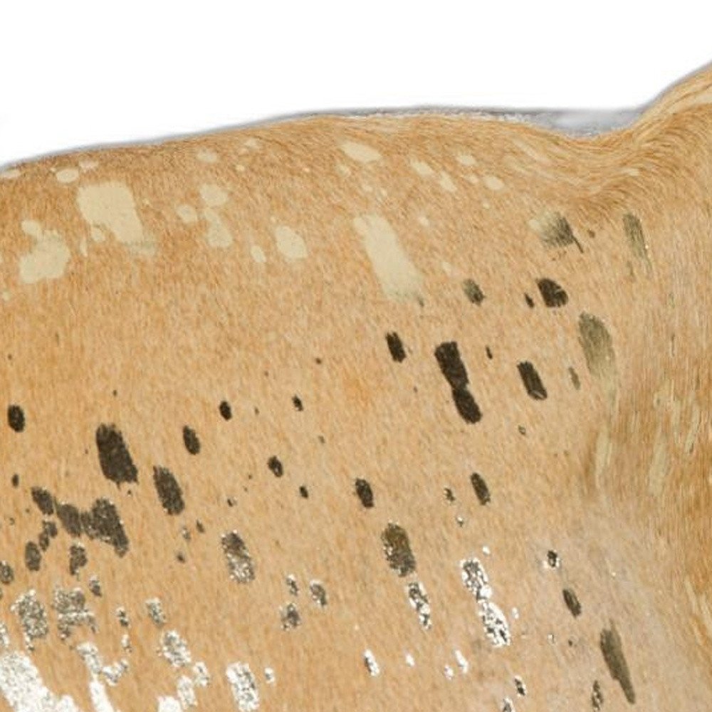 18" Gold And Brown Cowhide Cowhide Throw Pillow