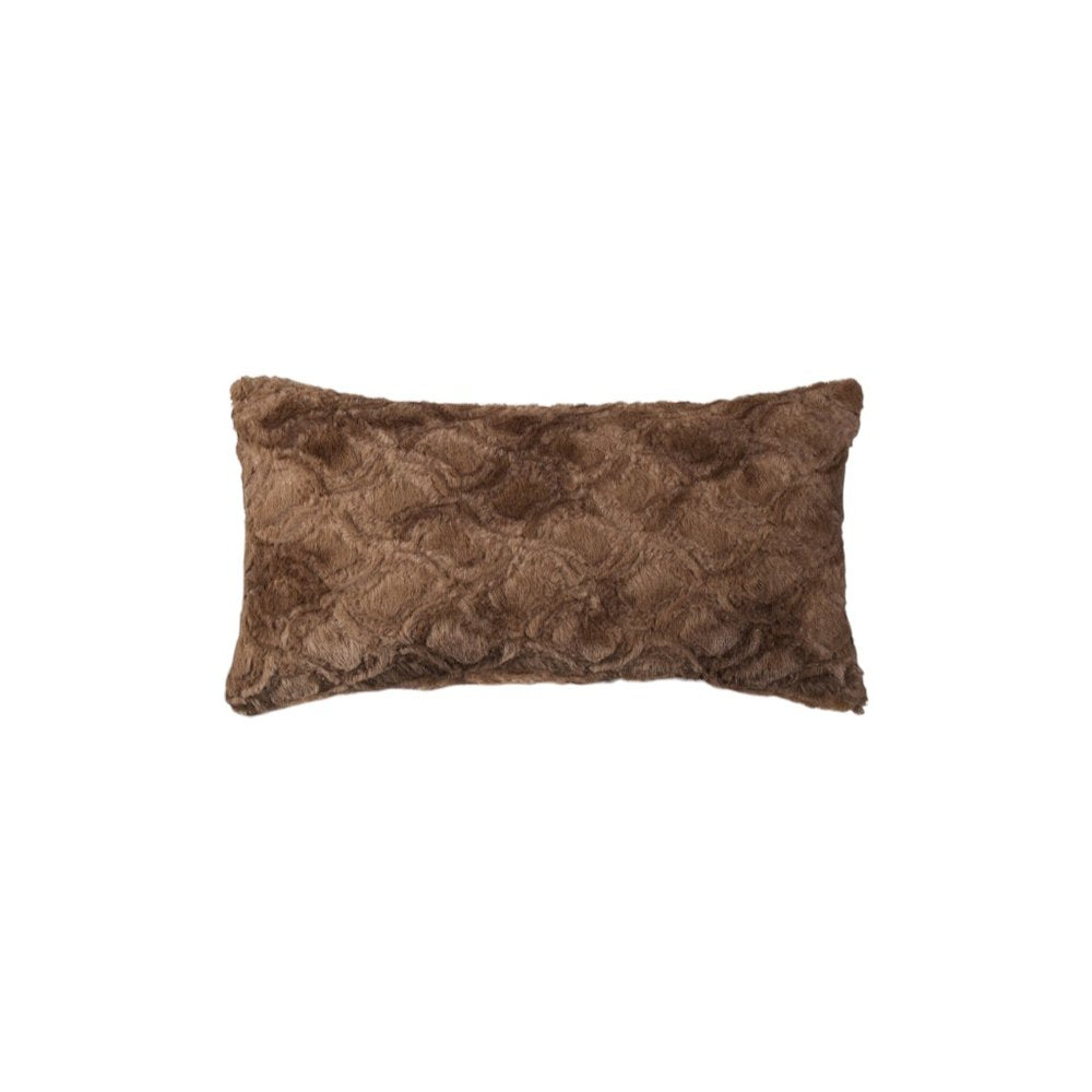 Set of Two 12" X 20" Brown Faux Fur Lumbar Throw Pillows