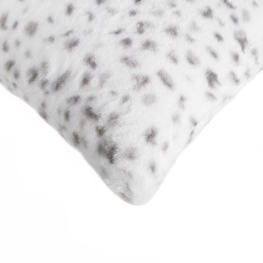 Set of Two 12" X 20" White and Gray Faux Fur Lumbar Throw Pillows