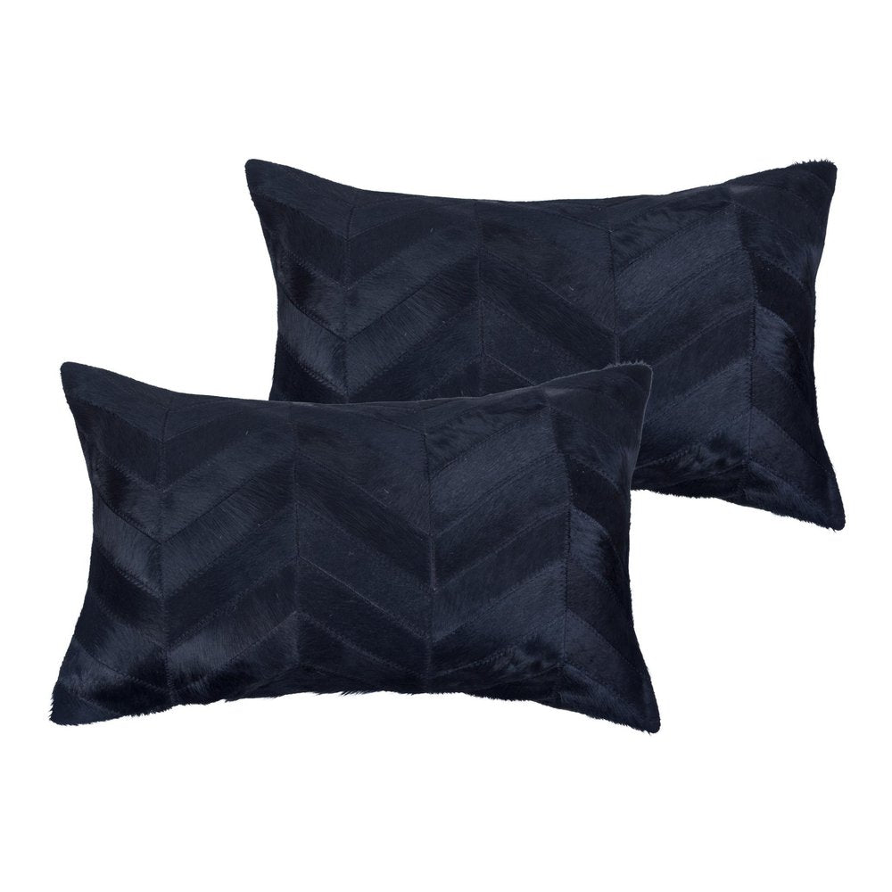 Set of Two 12" X 20" Black Lumbar Chevron Cowhide Throw Pillows