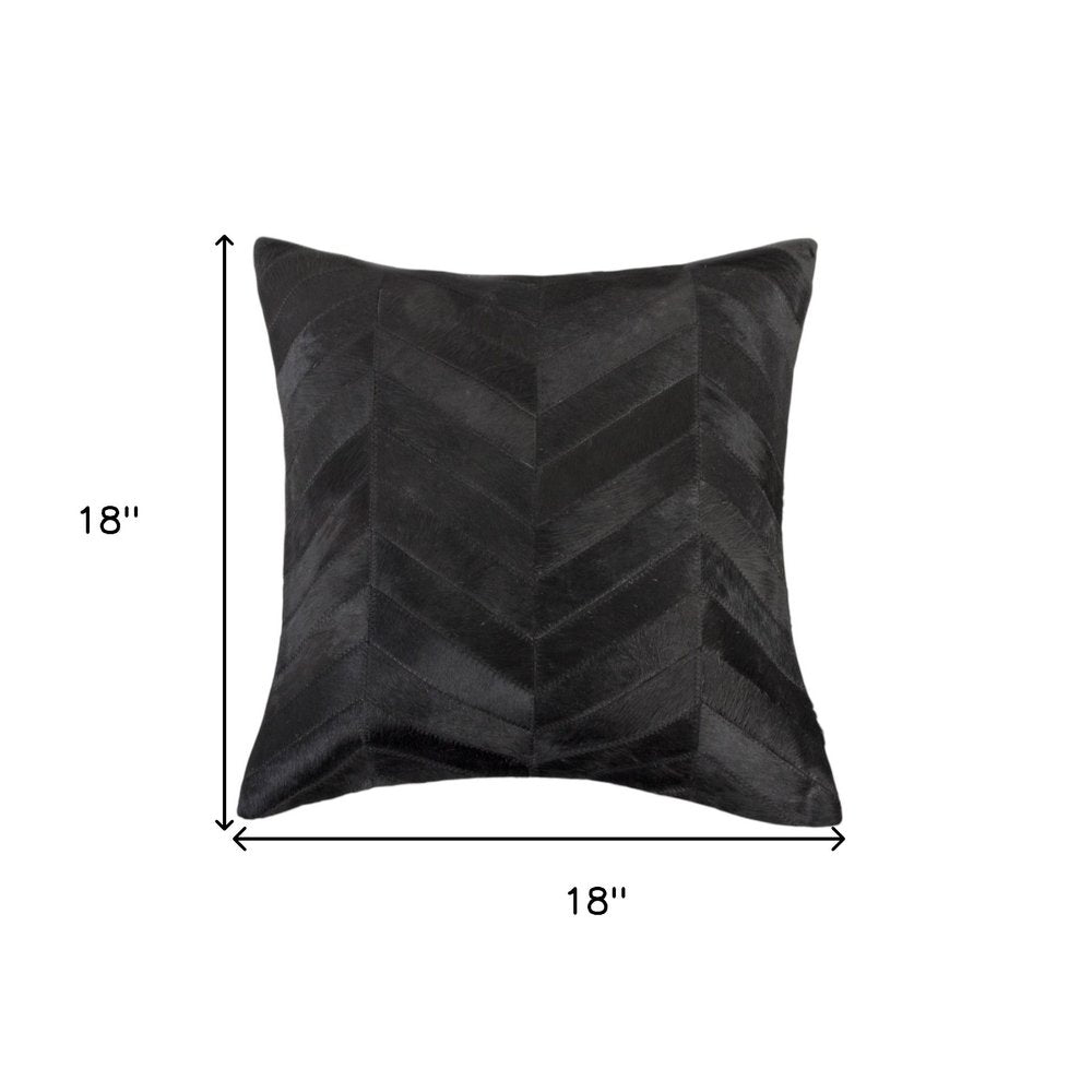Set of Two 18" Black Chevron Cowhide Throw Pillows