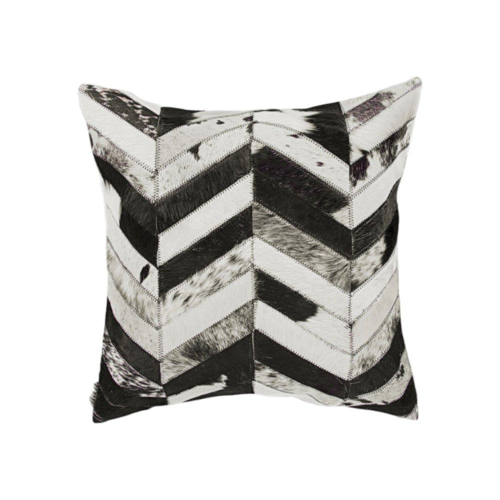 Set of Two 18" Black and Natural Chevron Cowhide Throw Pillows
