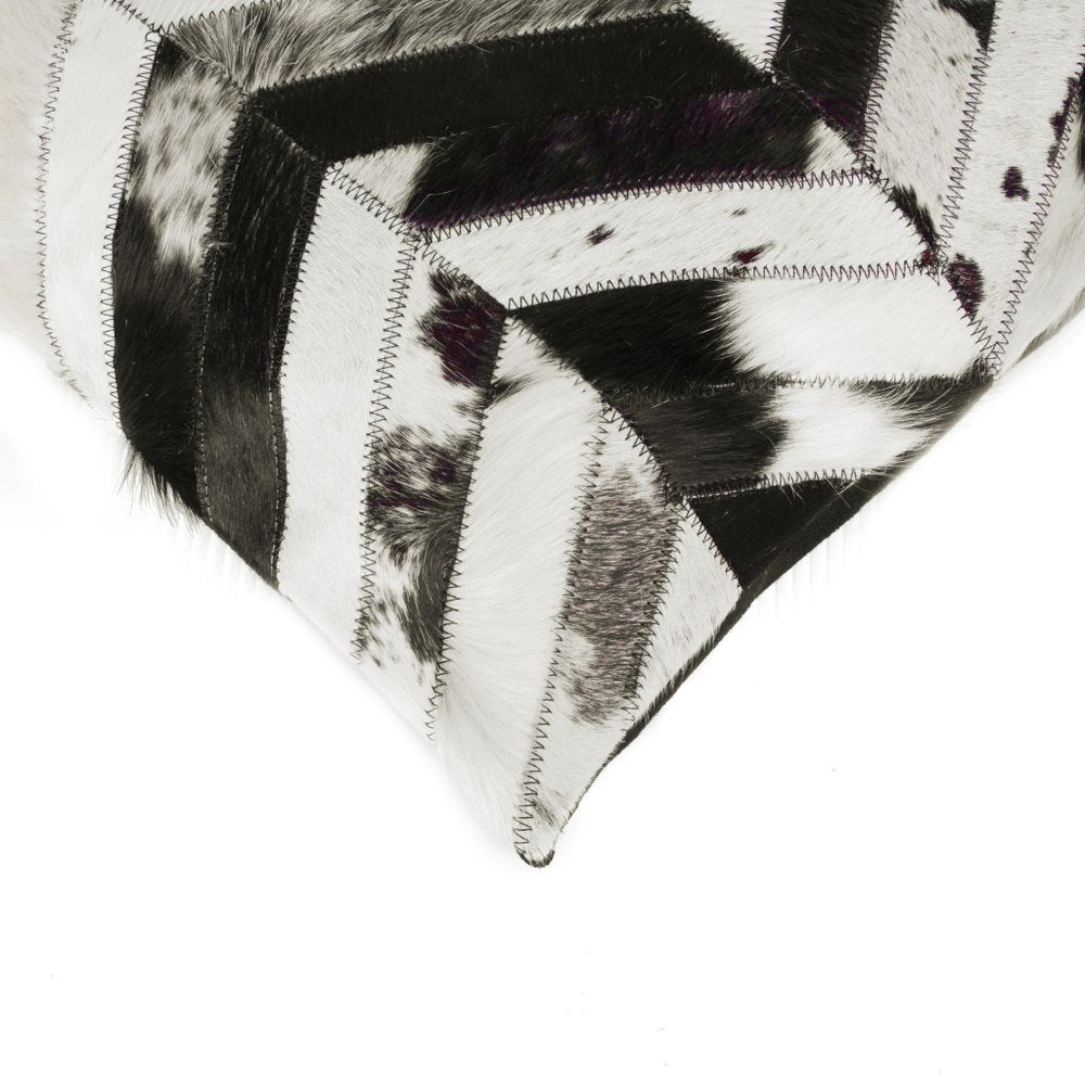Set of Two 18" Black and Natural Chevron Cowhide Throw Pillows