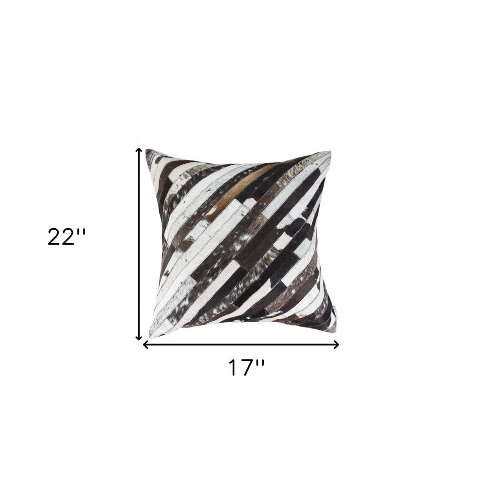 22" Brown And White Cowhide Cowhide Throw Pillow