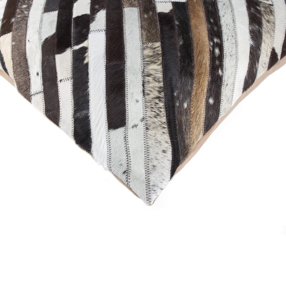 22" Brown And White Cowhide Cowhide Throw Pillow