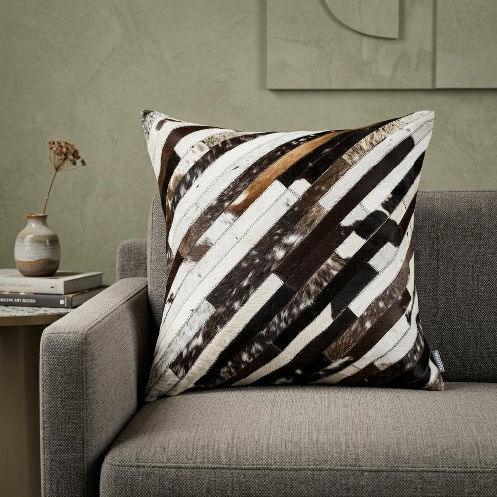 22" Brown And White Cowhide Cowhide Throw Pillow