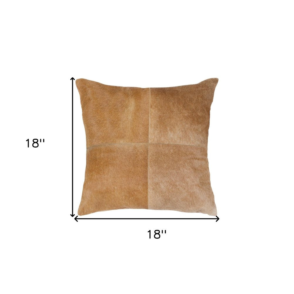 Set of Two 18" Tan Cowhide Throw Pillows