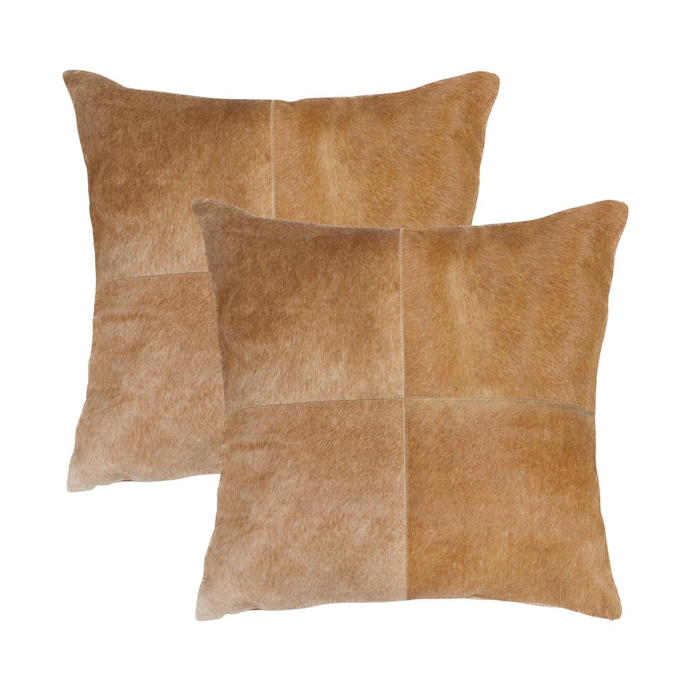 Set of Two 18" Tan Cowhide Throw Pillows