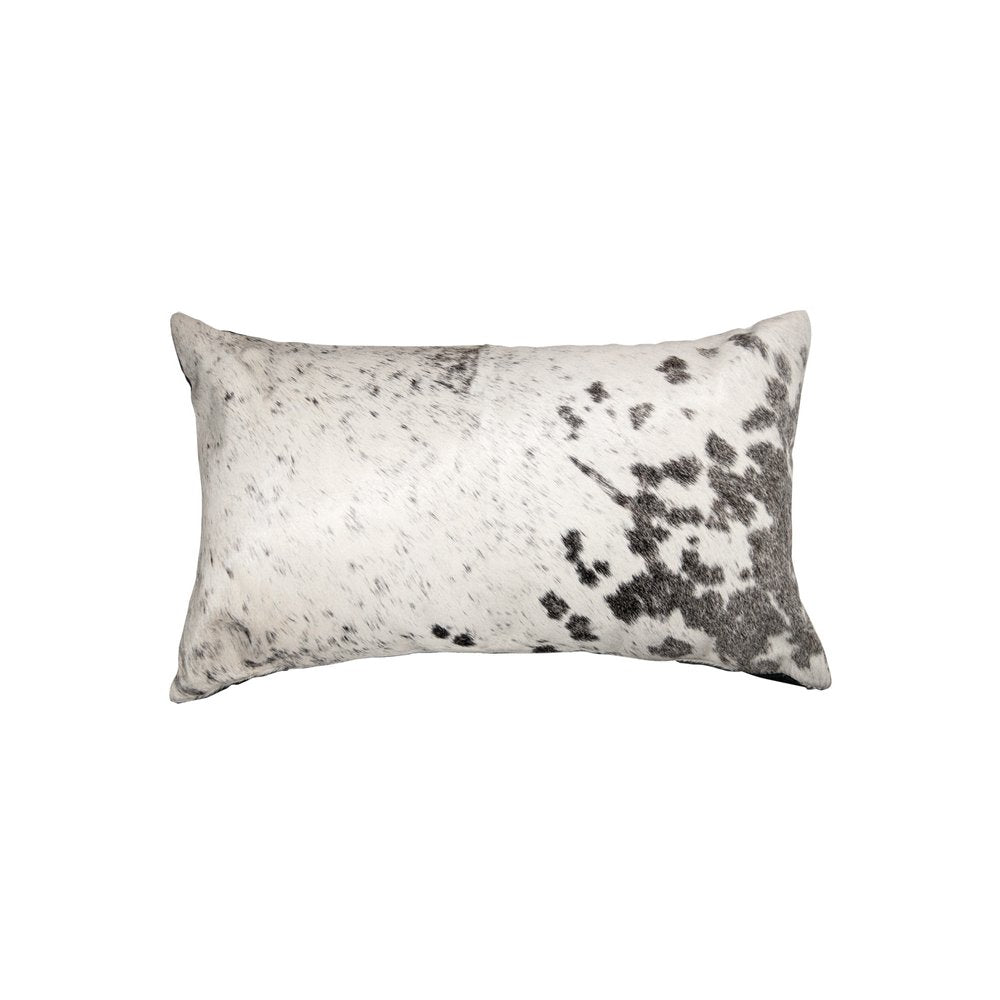 12" X 20" Gray And White Cowhide Cowhide Throw Pillow