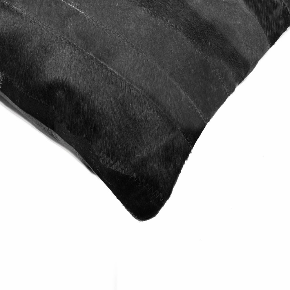 12" X 20" Black Patchwork Cowhide Lumbar Throw Pillow