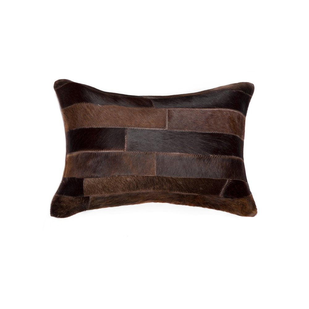 12" X 20" Chocolate Patchwork Cowhide Lumbar Throw Pillow