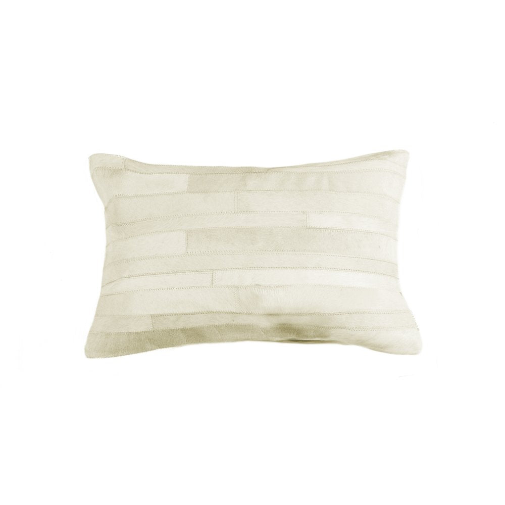 12" X 20" Off White Patchwork Cowhide Lumbar Throw Pillow
