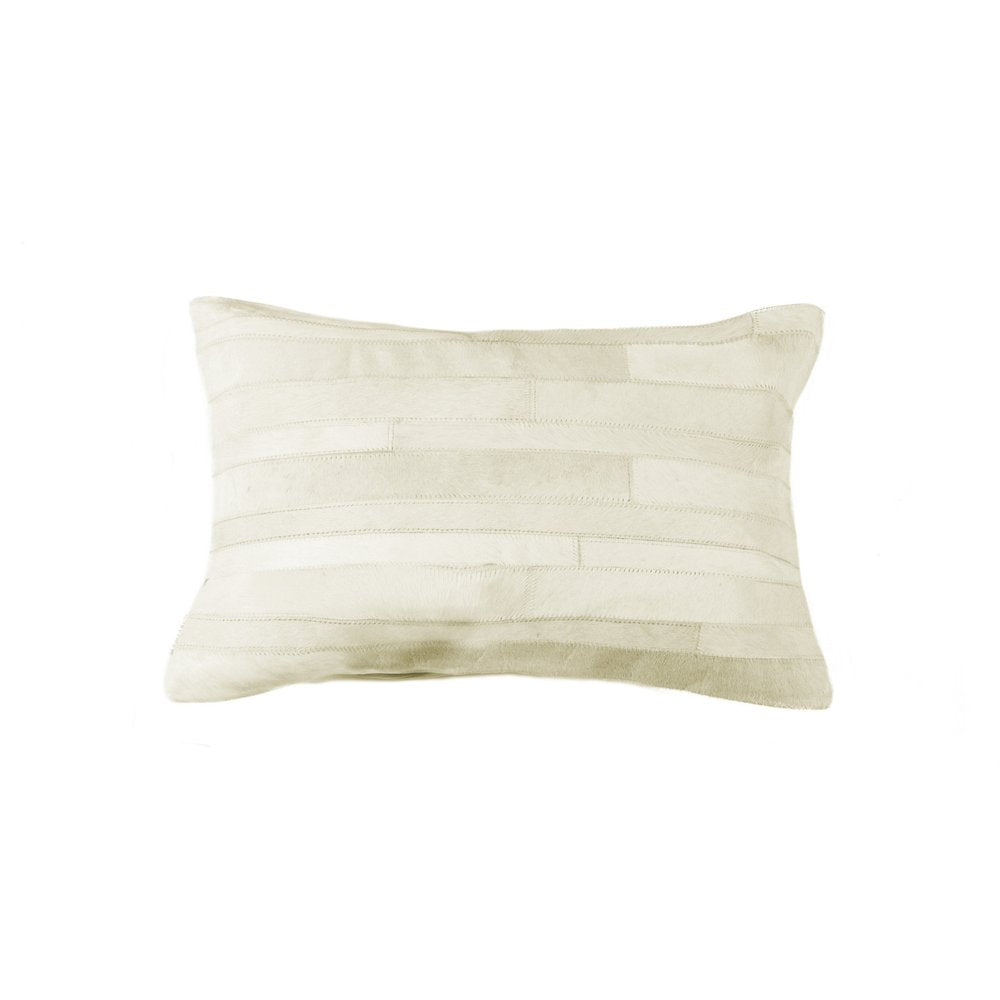 12" X 20" Off White Patchwork Cowhide Lumbar Throw Pillow