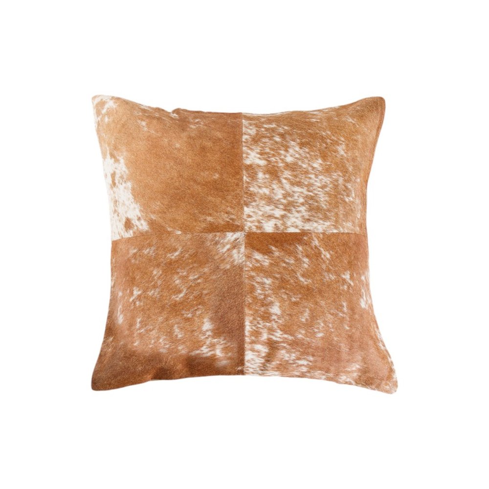 Set of Two 18" Brown and White Cowhide Cowhide Throw Pillows