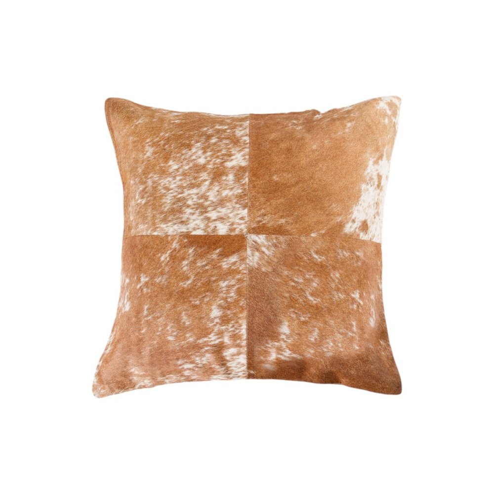 Set of Two 18" Brown and White Cowhide Cowhide Throw Pillows