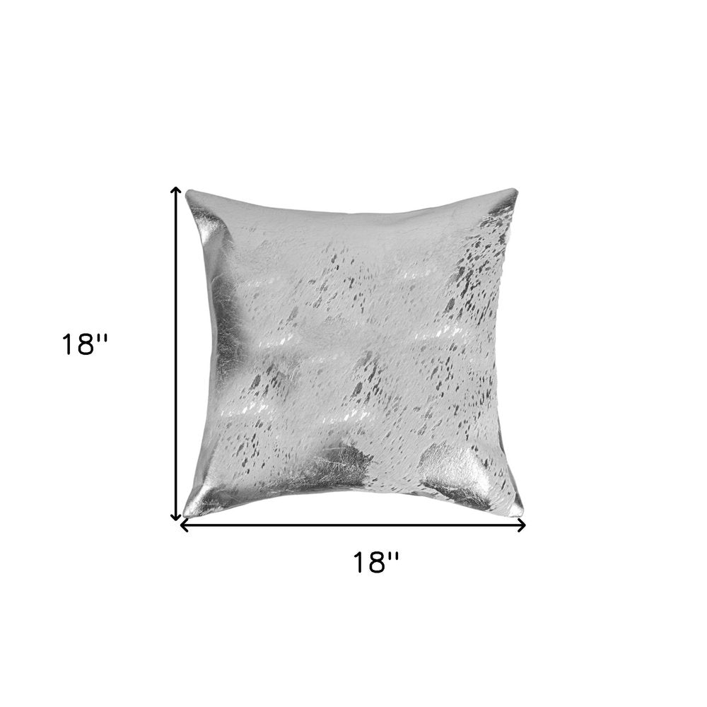 Set of Two 18" Gray and Silver Abstract Cowhide Throw Pillows with Glitter
