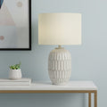24" Cream Geometric Table Lamp With Cream Drum Shade