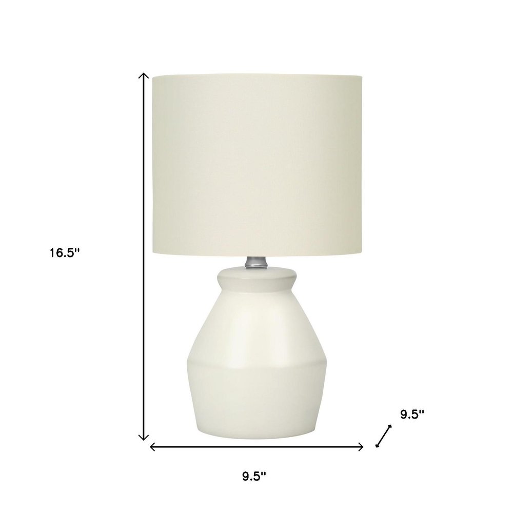 17" Cream Ceramic Geometric Table Lamp With Cream Drum Shade