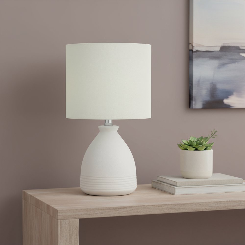 17" Cream Ceramic Round Table Lamp With Cream Drum Shade