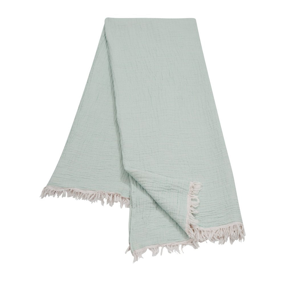 47" X 60" Aqua Cotton Woven Turkish Towel Throw Blanket with Fringe