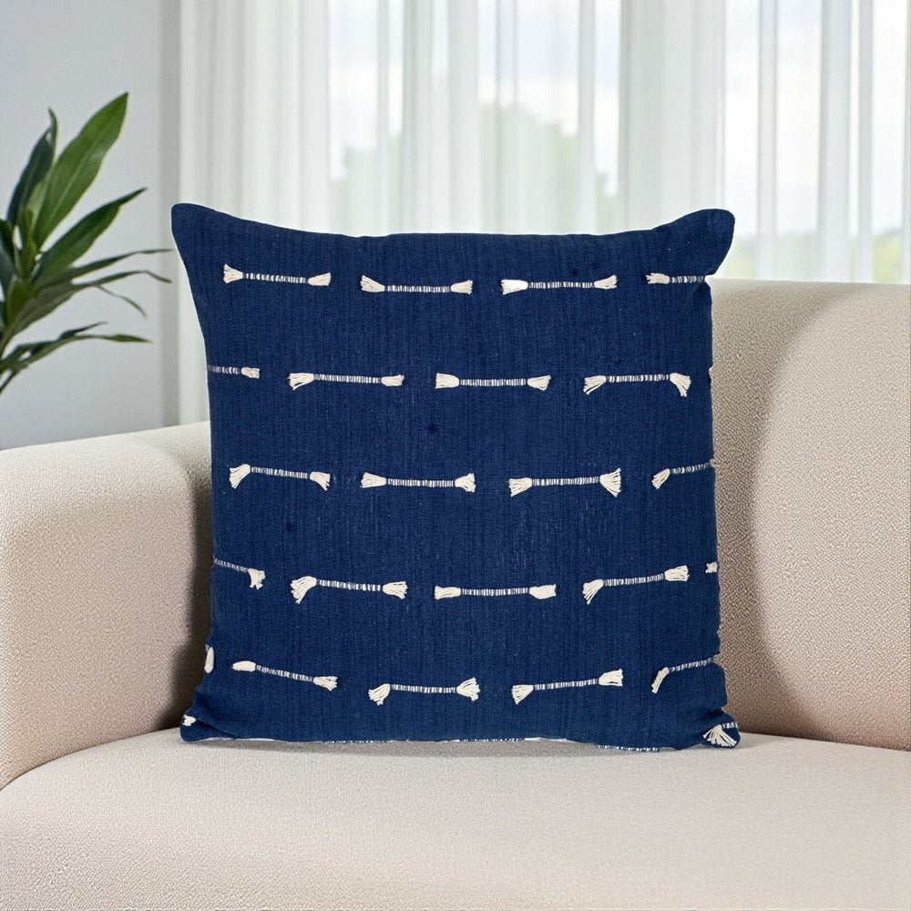 18" Dark Blue Striped Cotton Throw Pillow With Texture