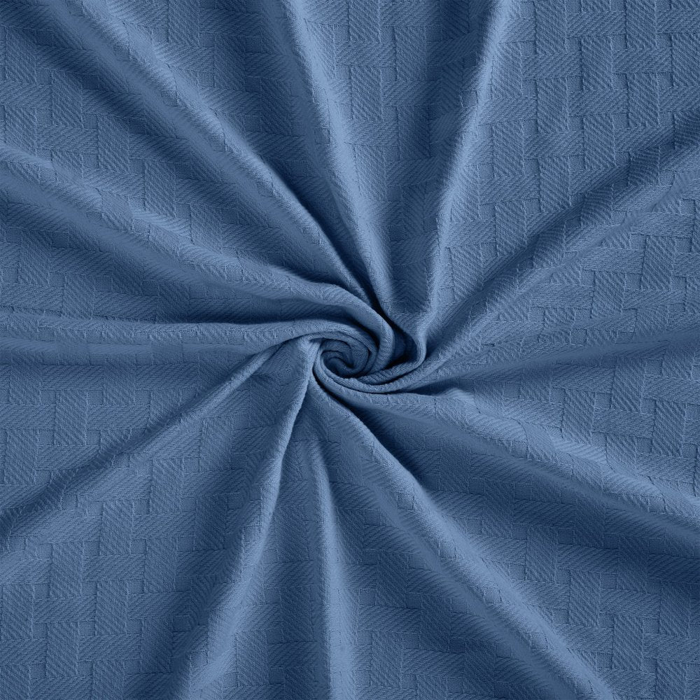 Queen Denim Blue Cotton Cable Knit Blanket