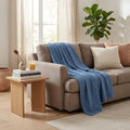 Queen Denim Blue Cotton Cable Knit Blanket