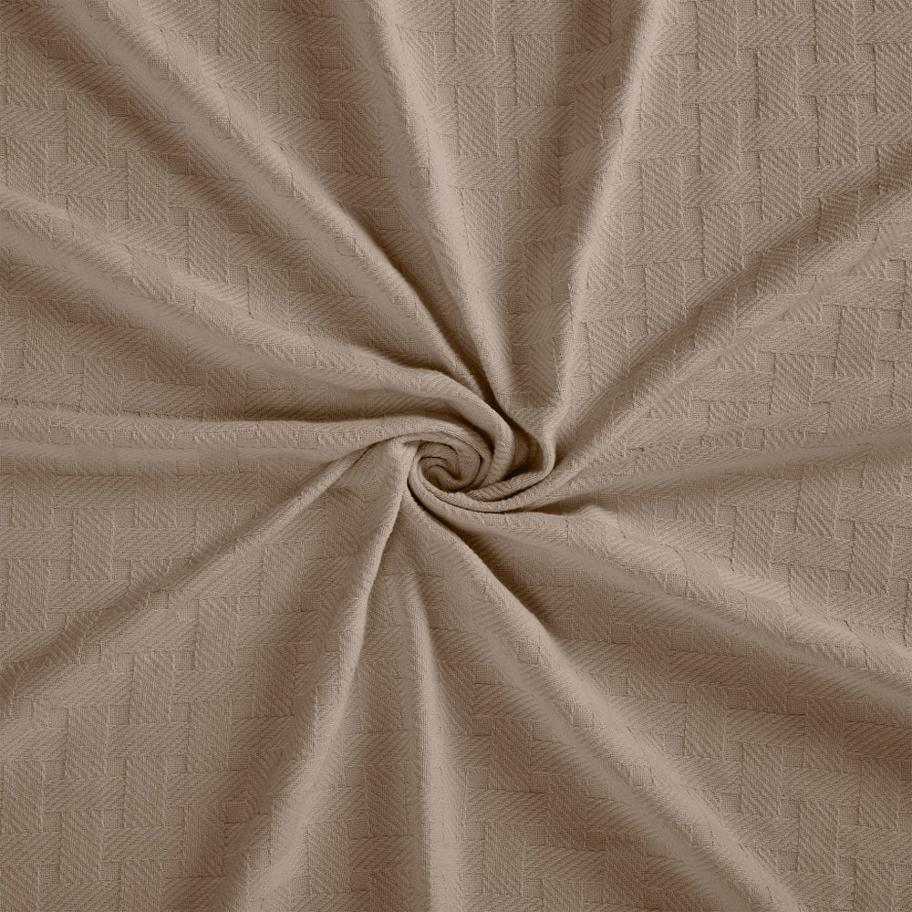 Queen Khaki Cotton Geometric Basketweave Blanket