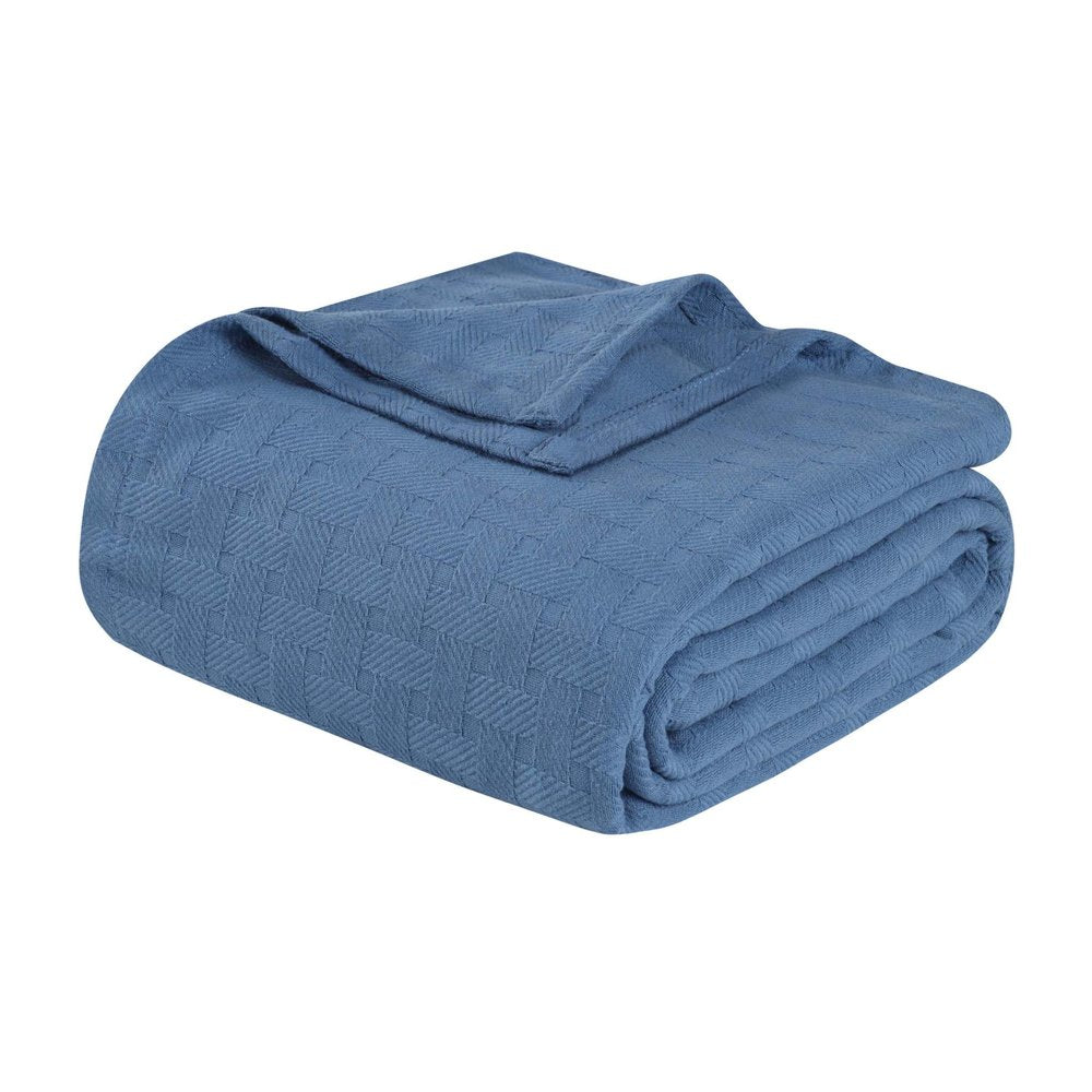 9" X 9" Denim Blue Cotton Geometric Basketweave Throw Blanket