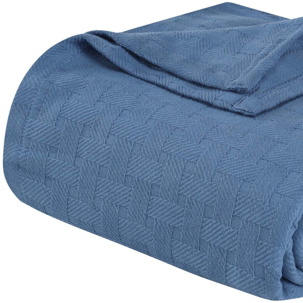 9" X 9" Denim Blue Cotton Geometric Basketweave Throw Blanket