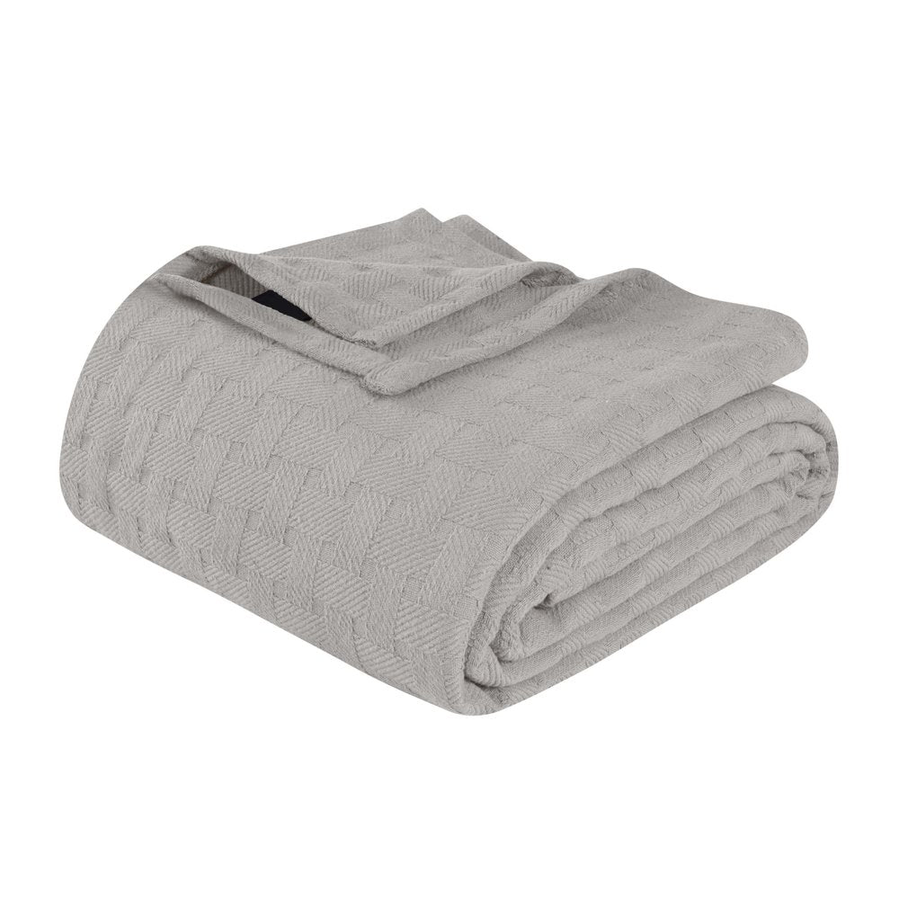 50" X 60" Silver Cotton Basketweave Geometric Throw Blanket